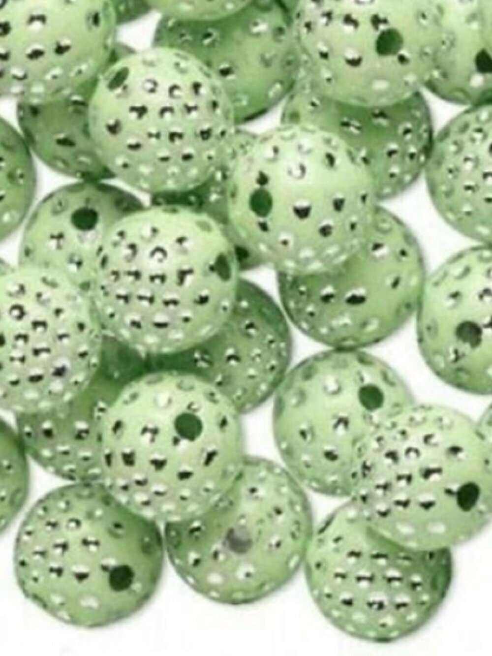 Retro Lime Green Silver Polka Dot 10mm Round Beads 20 pcs